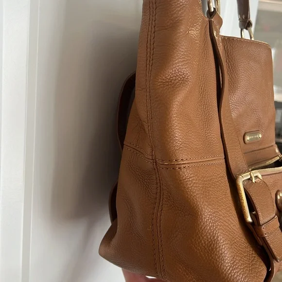 Michael Kors Large Pebbled Leather Carmel Camel Brown Shoulder Bag Hobo Satchel - Picture 15 of 15